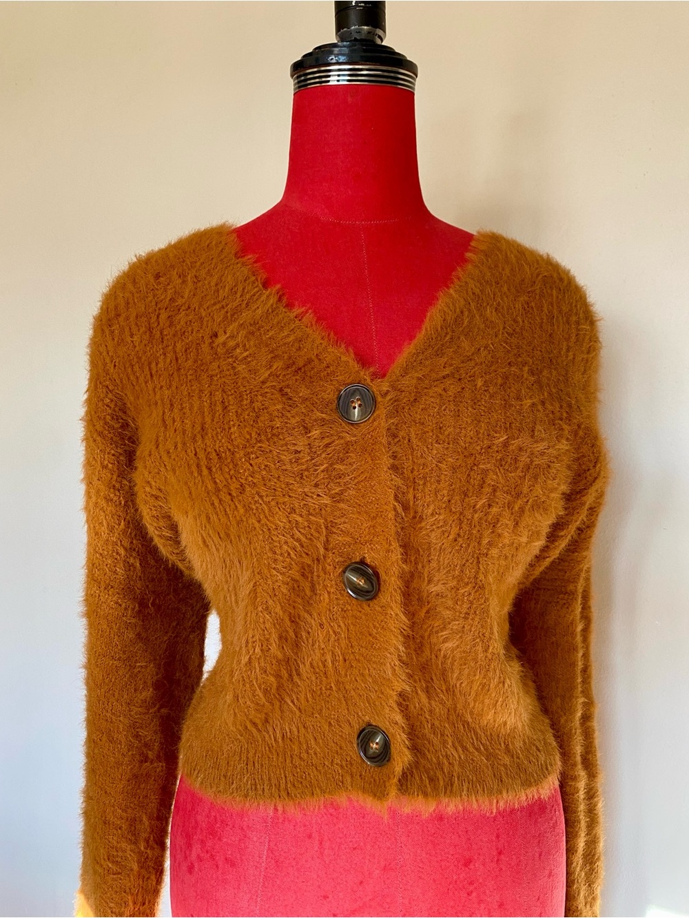 🧡Cozy Fuzzy Cardigan in Rust Orange with Cute Buttons